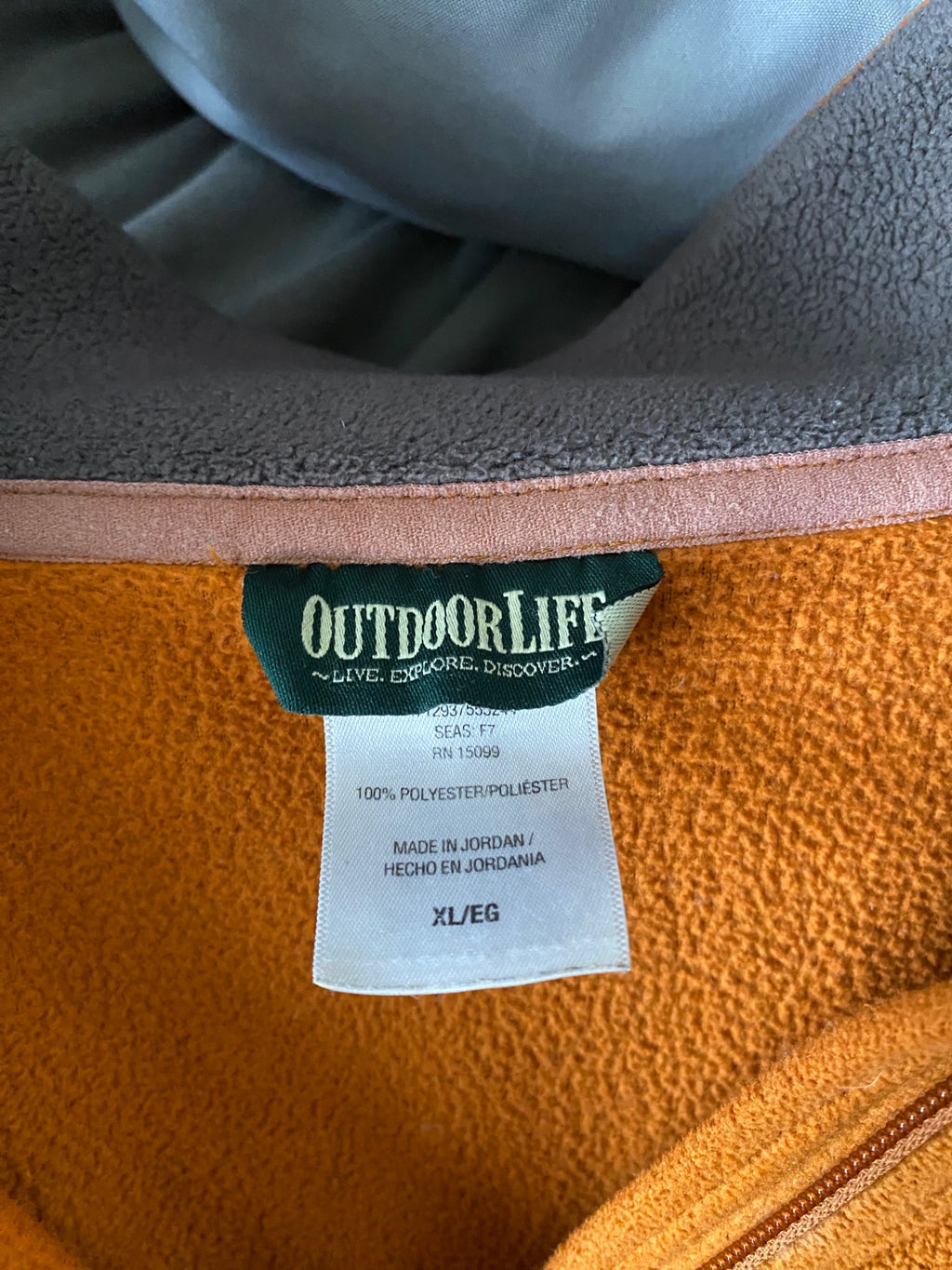 Outdoor Life Fleece Jacket (Quarter-Zip) (No Hood) XL Orange/Gray