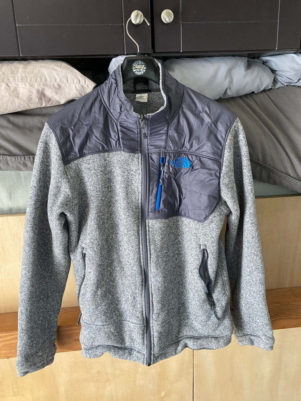 The North Face Fleece Jacket (Full-Zip) (No Hood) L Grey/Dark Grey/Blue