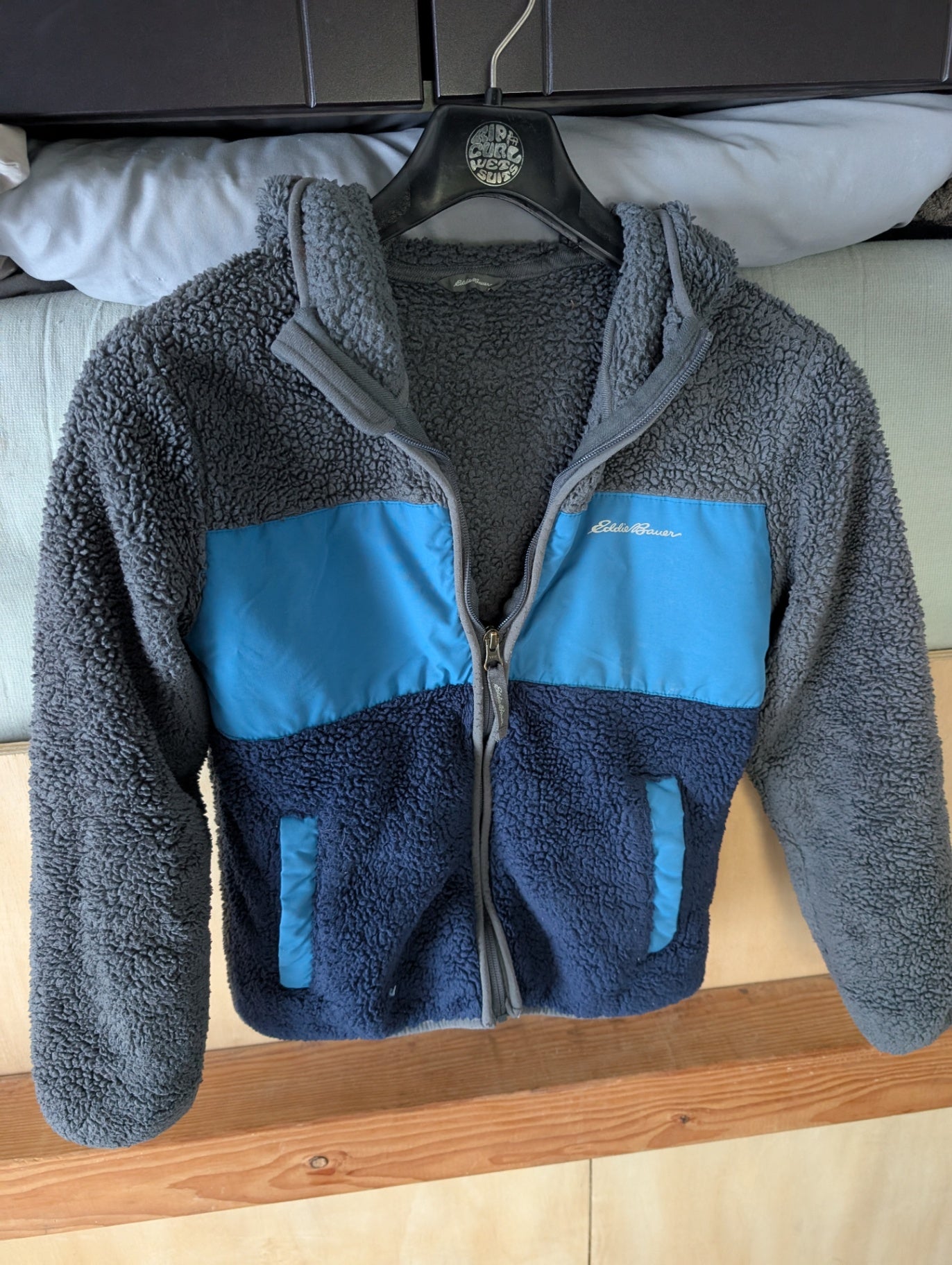 Eddie Bauer Fleece Jacket (Full-Zip) (Hood) XS Grey/BLue