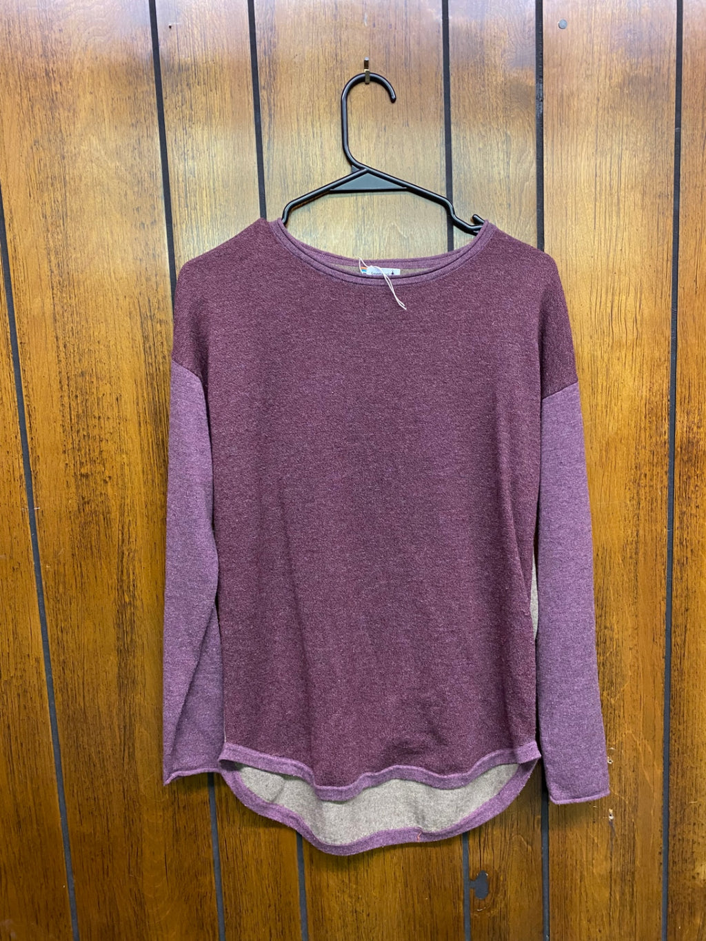 Smart Wool Long Sleeve S Burgundy/Brown color block