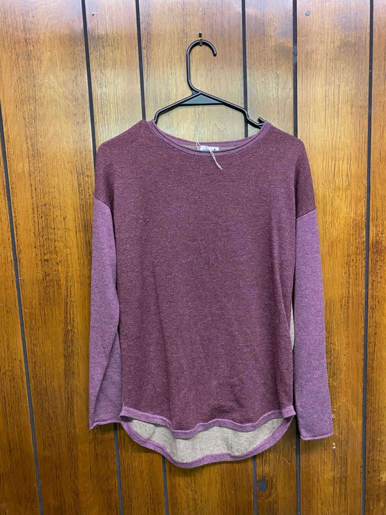 Smart Wool Long Sleeve S Burgundy/Brown color block