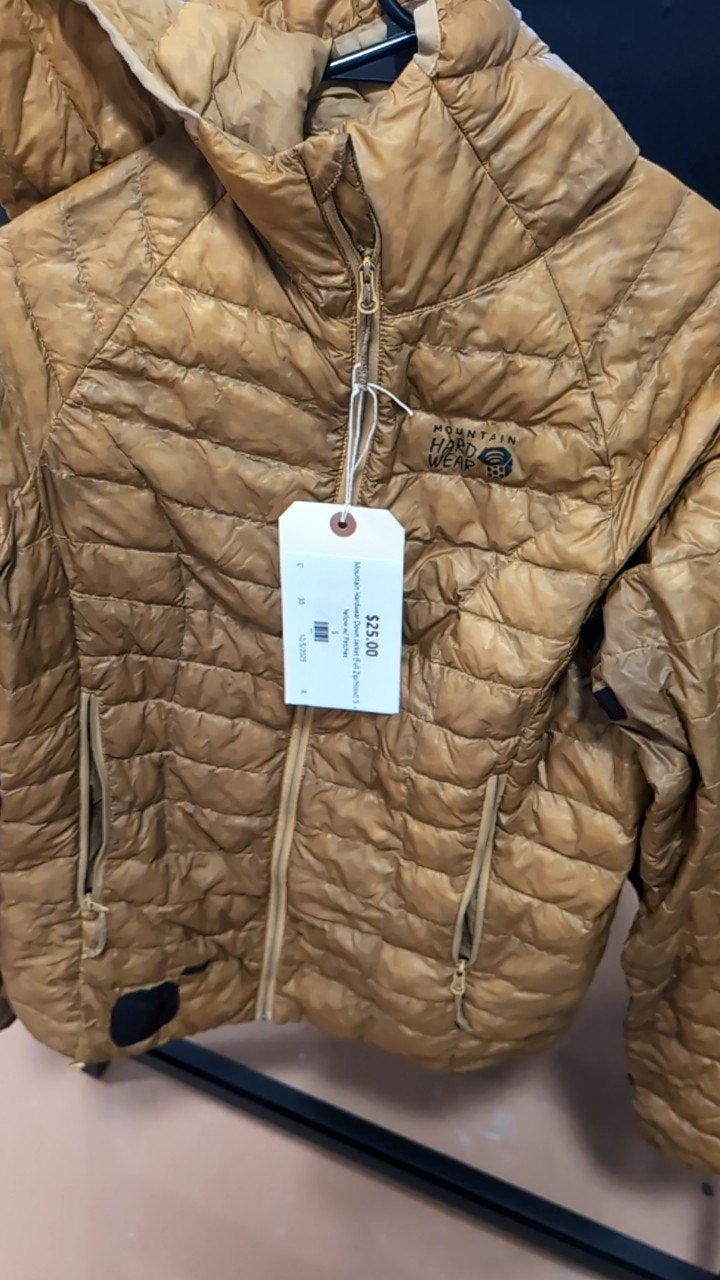 Mountain Hardwear Down Jacket (Full Zip/Hood) S Yellow w/ Patches
