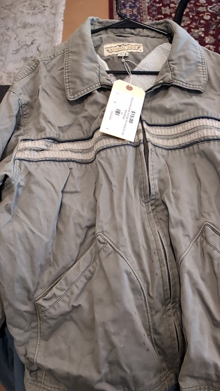 Natural Issue Jacket (Full-Zip) (No Hood) XL Grey With Stripes