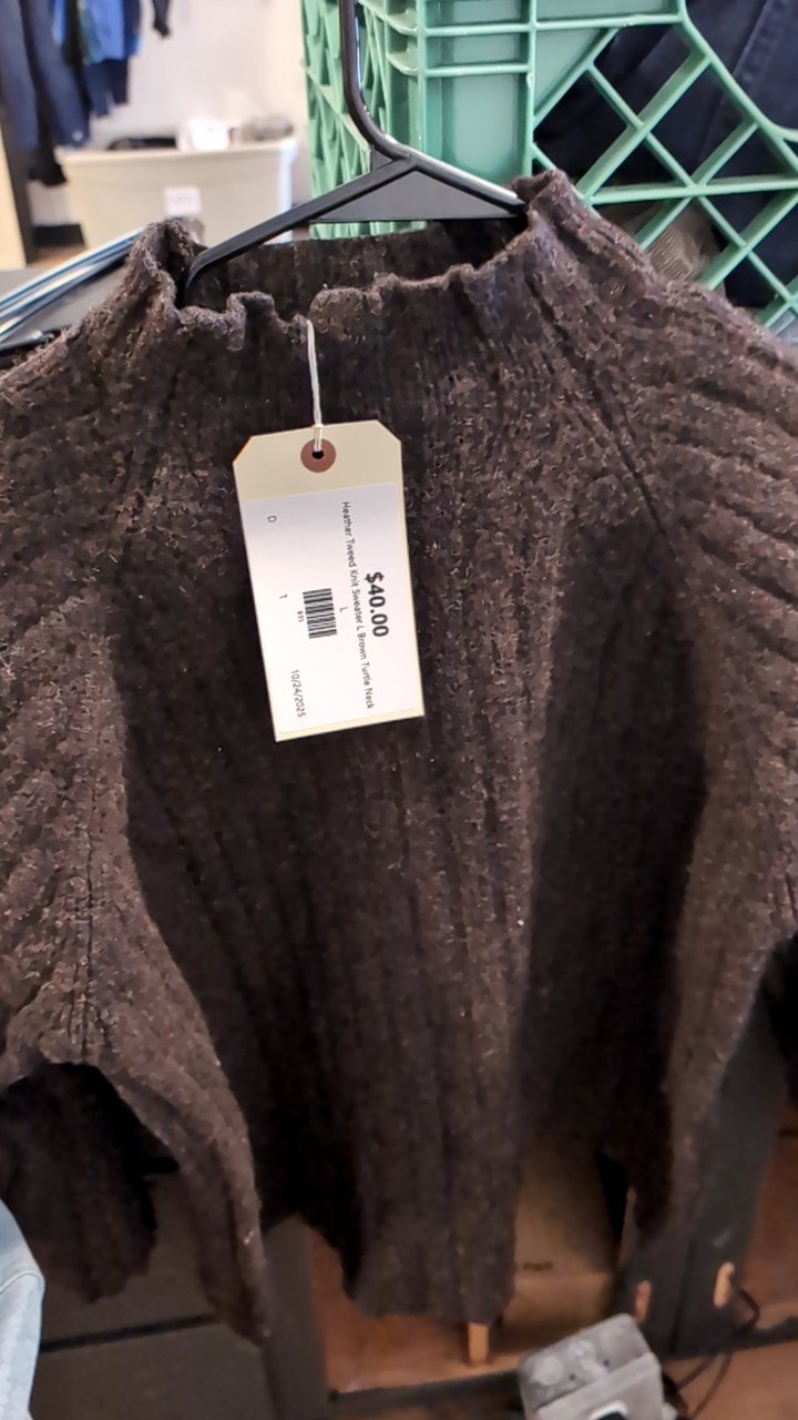 Heather Tweed Knit Sweater L Brown Turtle Neck