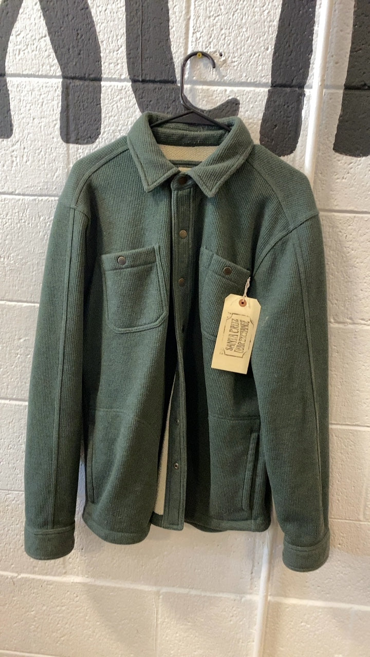 LL Bean Waffle Knit Jacket (Fleece Lined)(Button Up) M Green