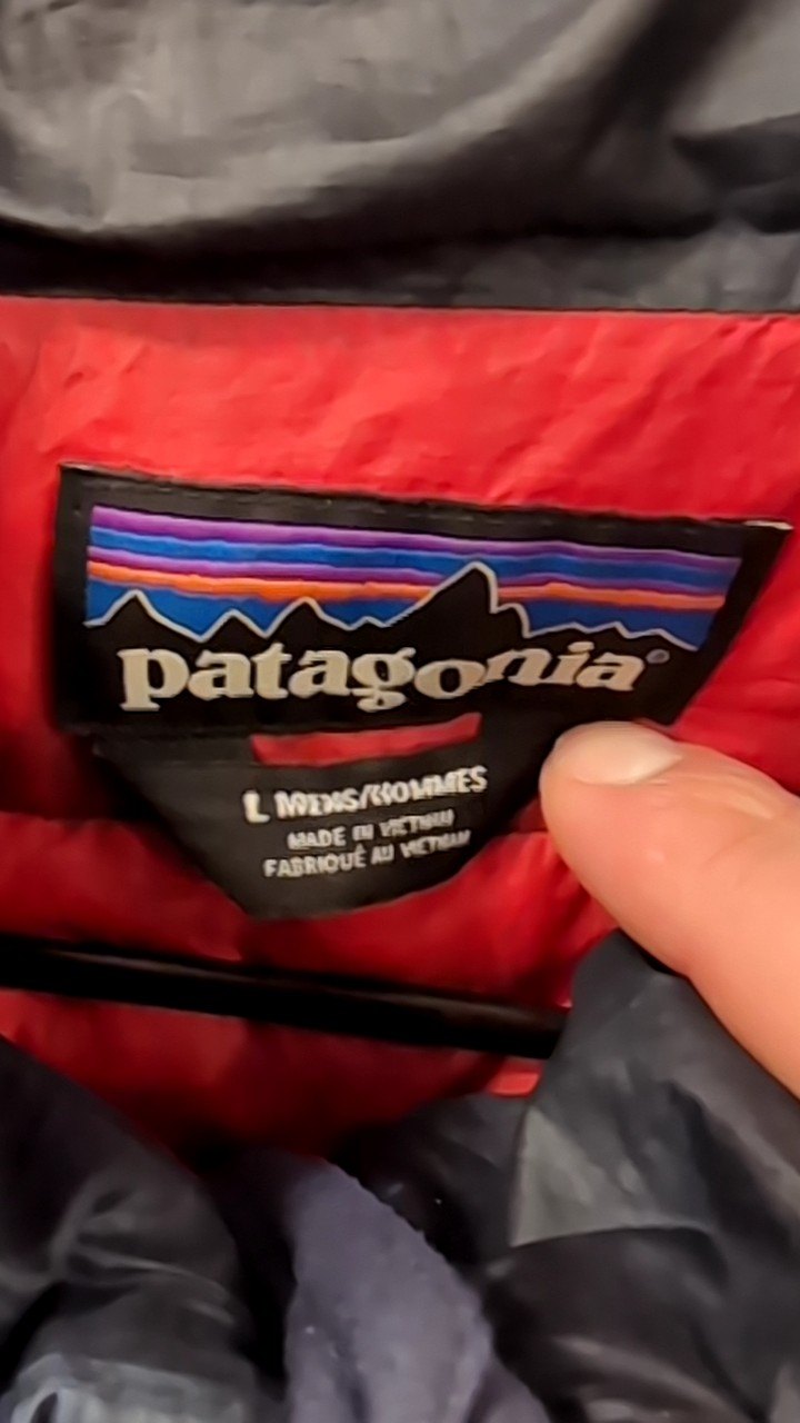 Patagonia Down Vest L Navy/Red Down Sweater Vest