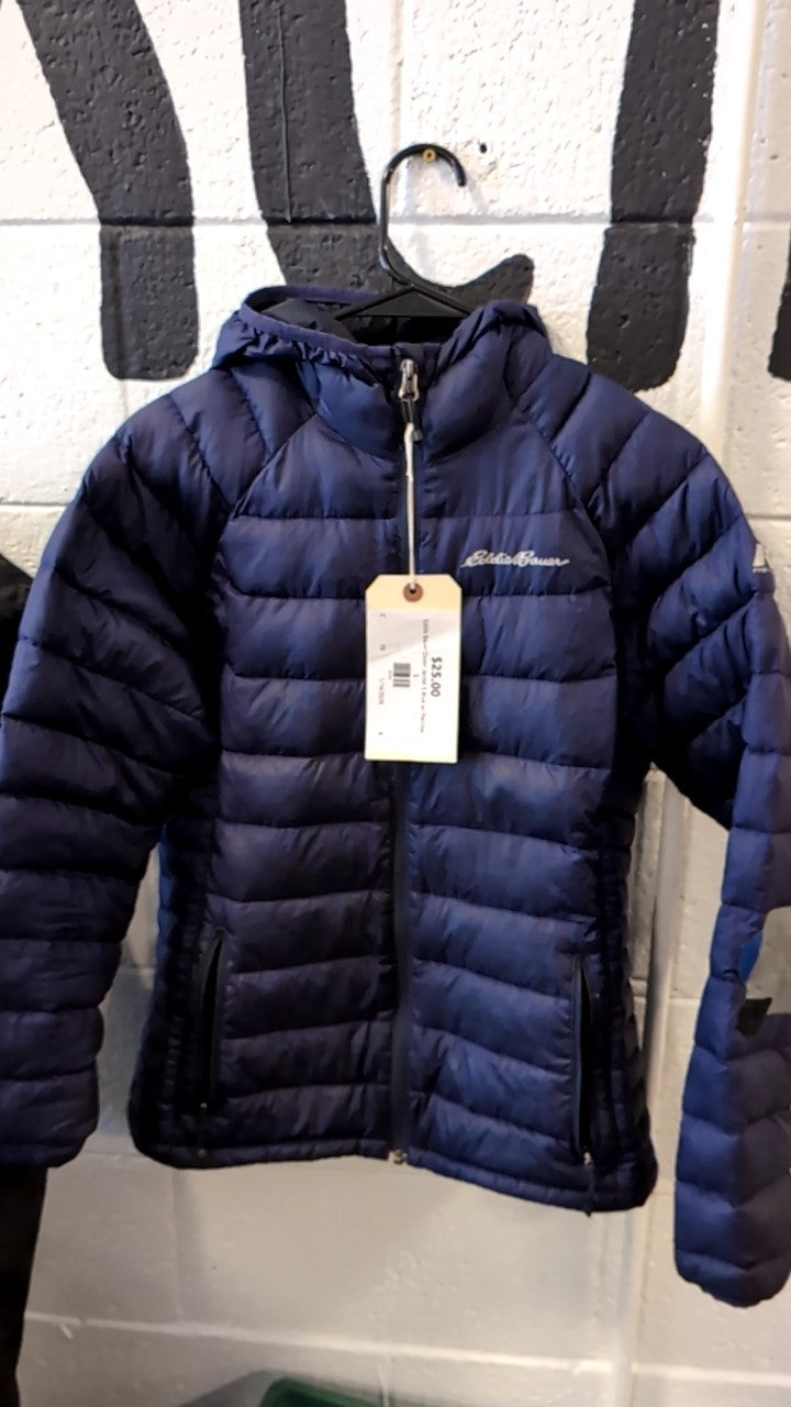Eddie Bauer Down Jacket S Blue w/ Patches