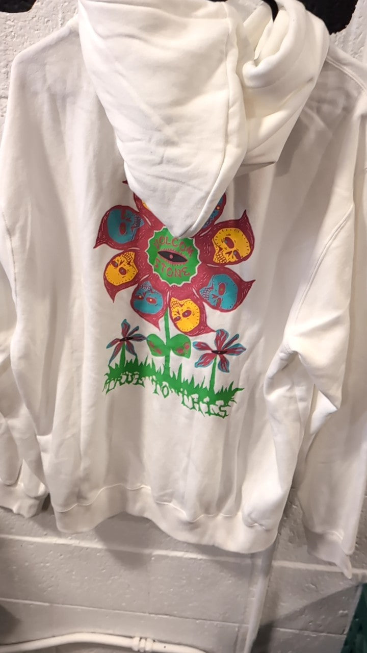 Volcom Hoodie L White Skull Flower