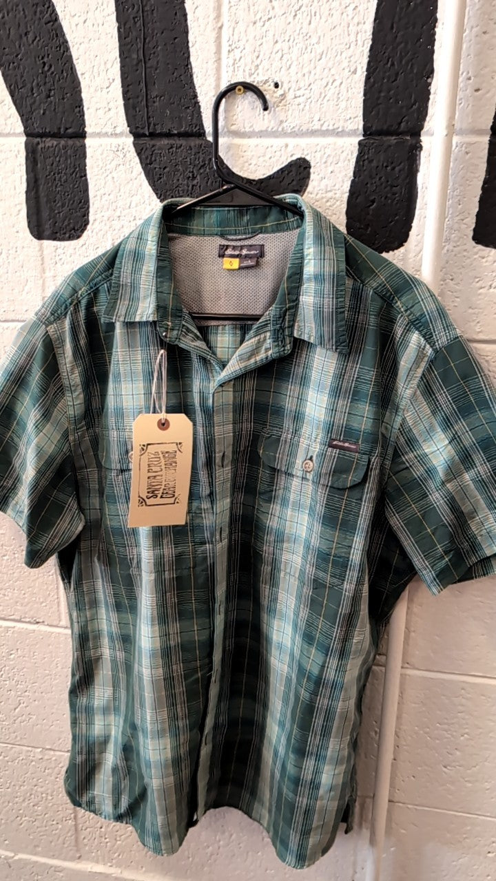 Eddie Bauer Short Sleeve (Button Up) L Green Flannel
