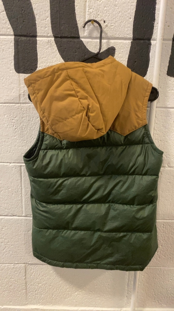 Patagonia Bivy Hooded Down Vest S Green/Brown