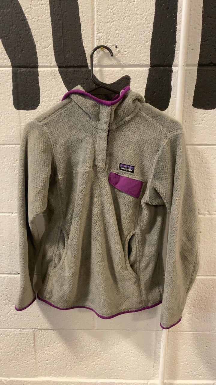 Patagonia Re-Tool Fleece Jacket (Quarter-Zip) (Hood) XS Grey/Purple