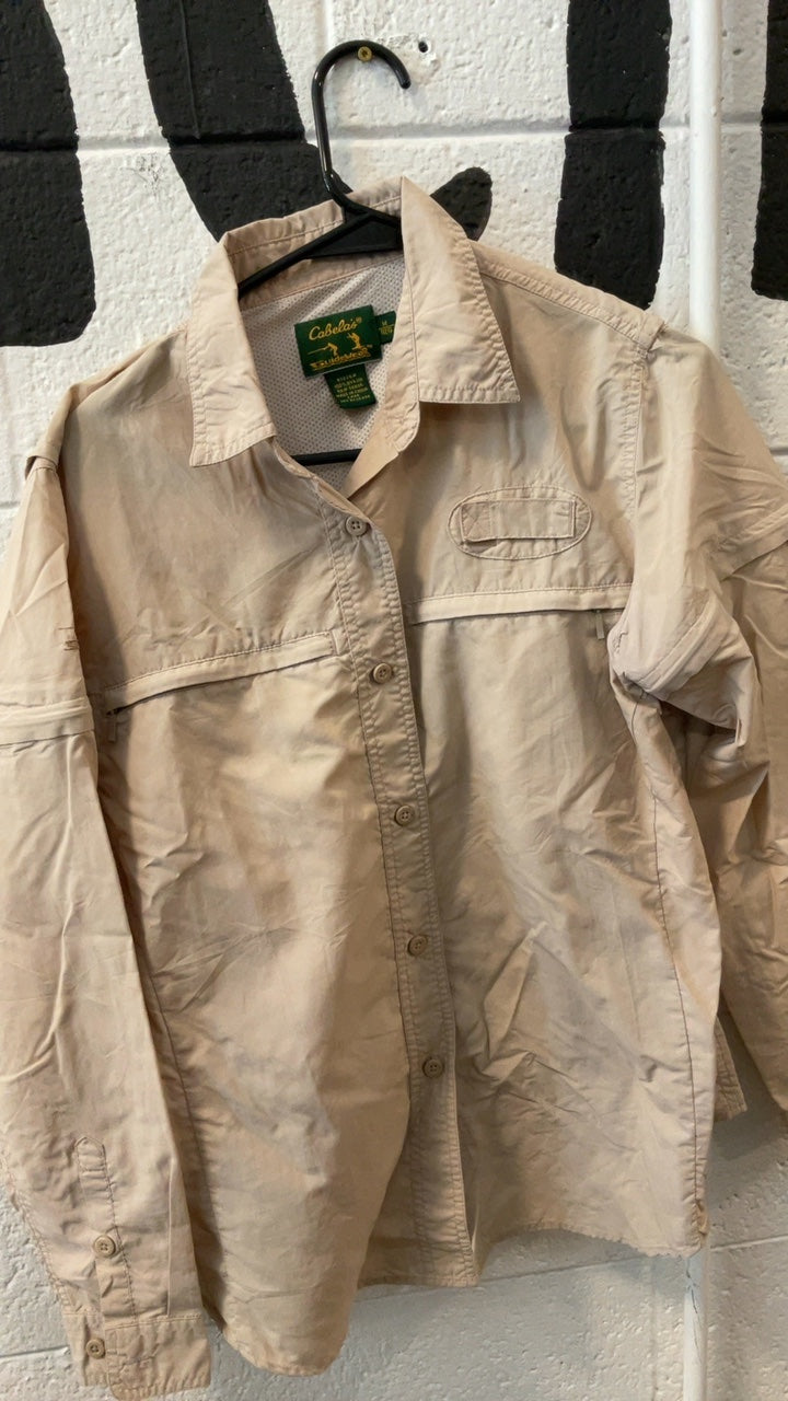 Cabelas Fishing Shirt W/M Tan Dry fit Longsleeve
