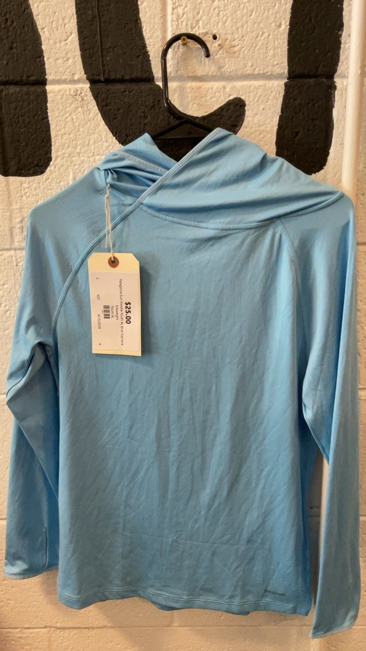 Patagonia Sun Hoodie Youth XL Blue Capilene Silkweight