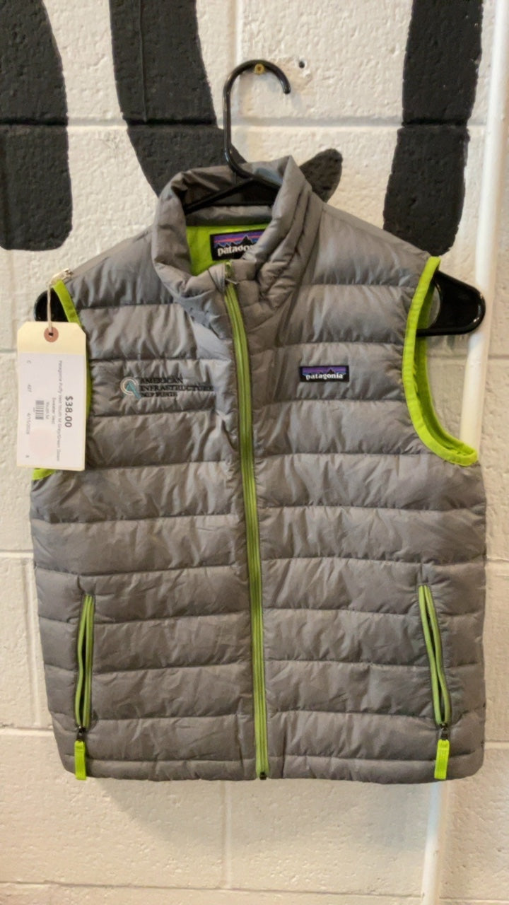 Patagonia Puffy Vest Youth M Grey/Green Down Sweater Vest