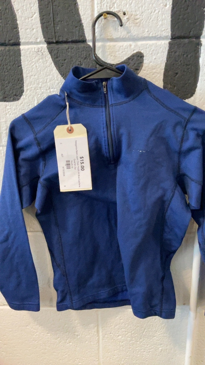 Patagonia Base Layer (Top) Youth M Blue Capilene Quarter Zip