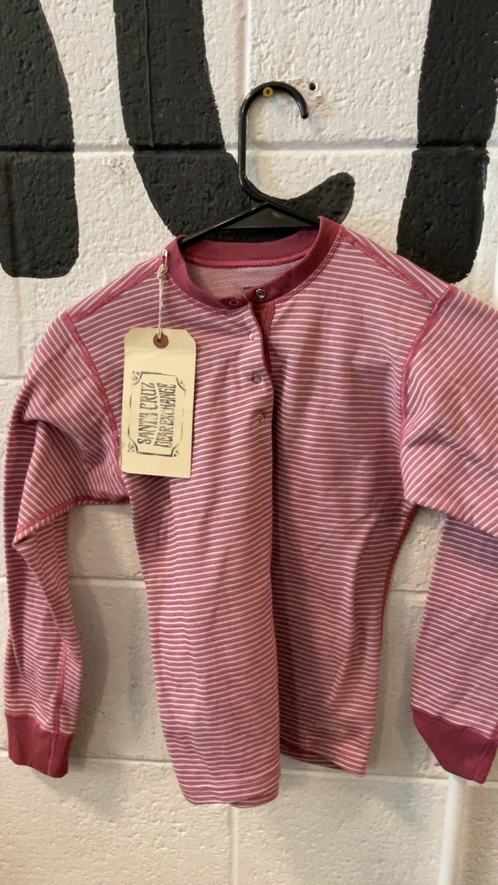 Patagonia Base Layer (Top) Youth M Red/White Stripe Capilene Snap