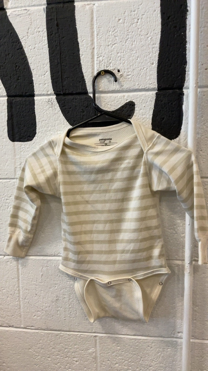 Patagonia Base Layer (Top) Youth 18m Beige Stripe Capilene 3 Midweight