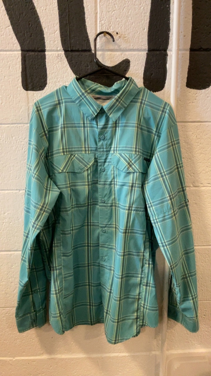 Columbia T-Shirt (Longsleeve) M Teal Plaid Button Up