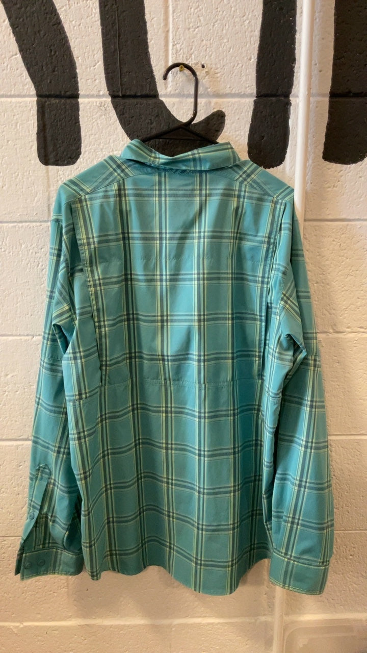 Columbia T-Shirt (Longsleeve) M Teal Plaid Button Up