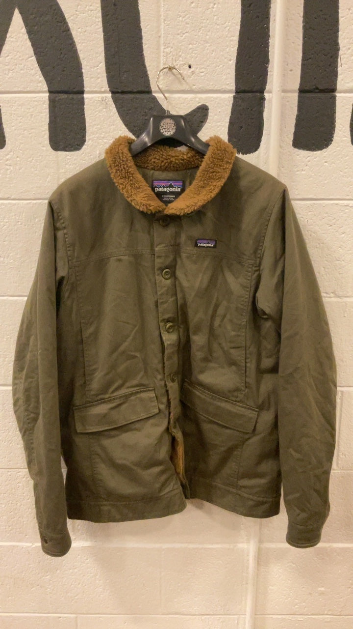 Patagonia Maple Grove Deck Jacket (Fleece Lined) (Button Up) L Green/Brown