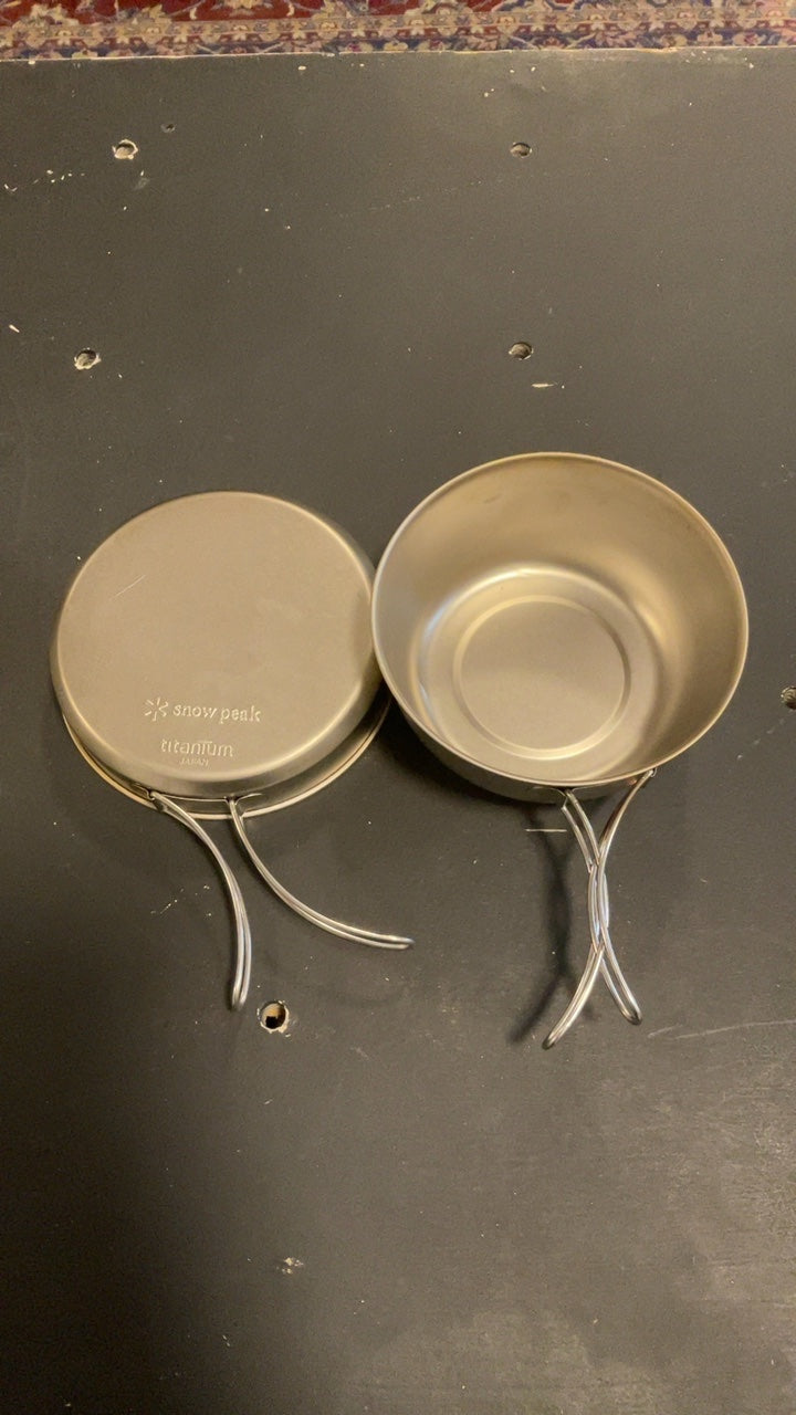 Snow Peak 2pc Titanium Camping Pot and Pan Silver