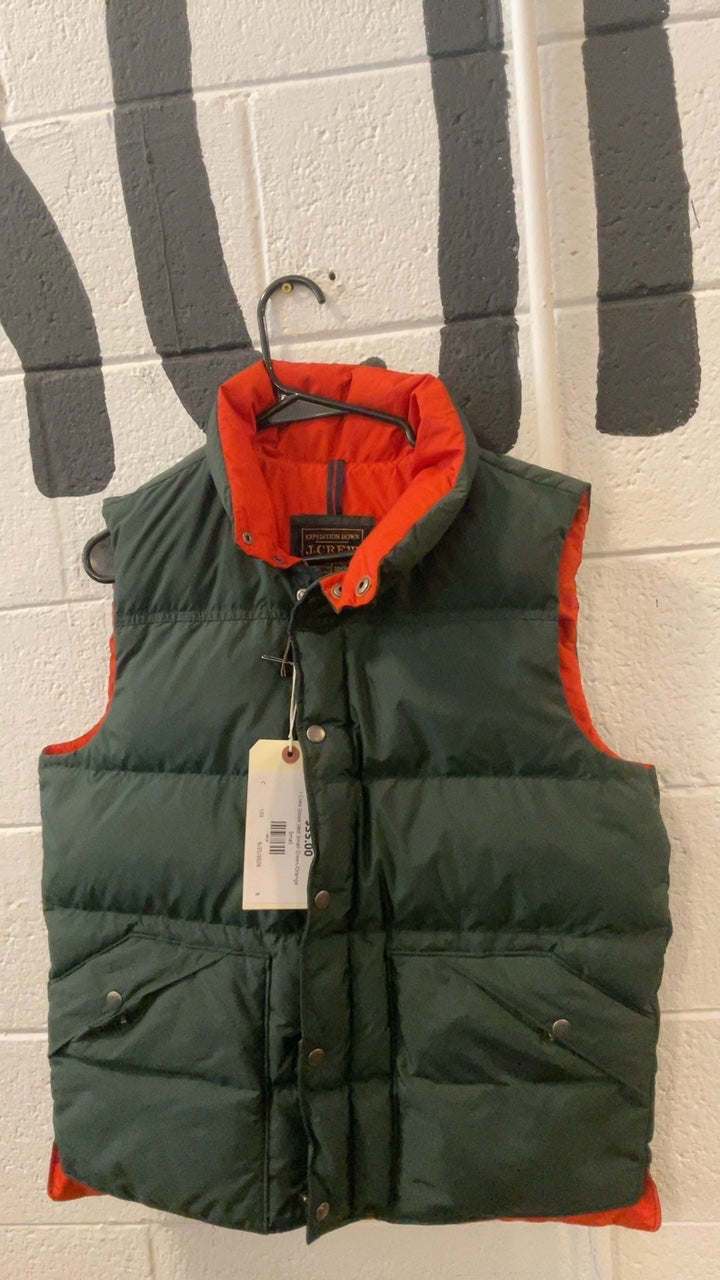 J Crew Down Vest Small Green/Orange