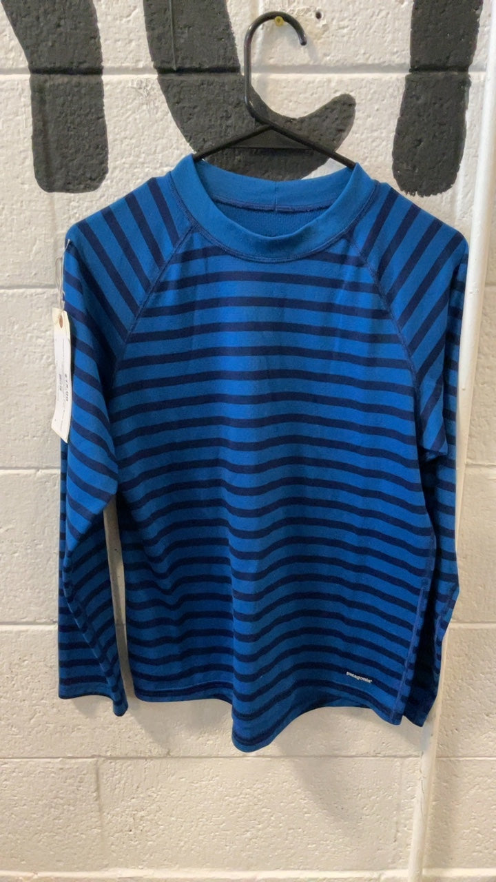 Patagonia Longsleeve youth XXL Blue/ Black Stiped Capilene Midweight Crew