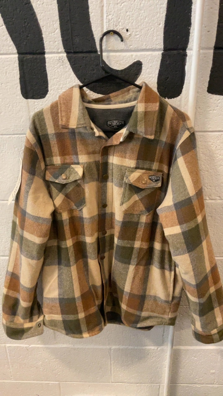 On the Beach Surf Shop Flannel (Lined) S Brown/Orange/Green