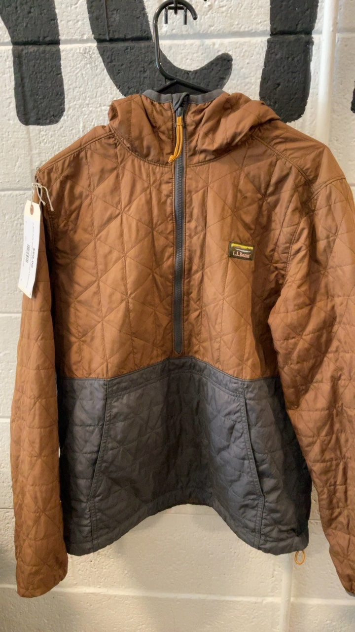 LL Bean Puffy Jacket (Full Zip/ Hood) S Brown/Grey
