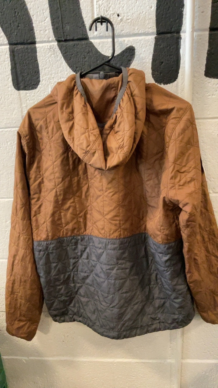 LL Bean Puffy Jacket (Full Zip/ Hood) S Brown/Grey