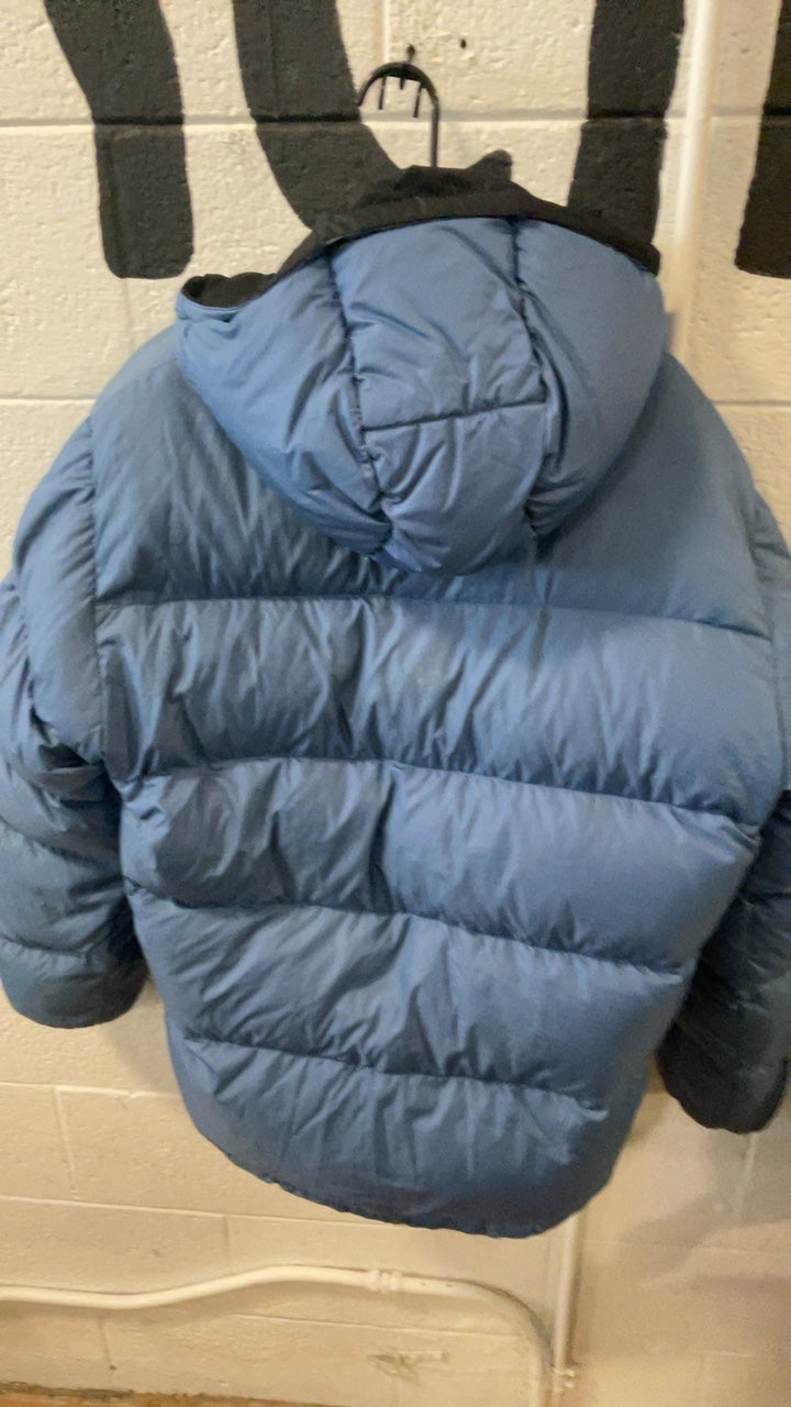 Lands End Down Jacket (Full Zip/Hood) L Blue Zip off Hood
