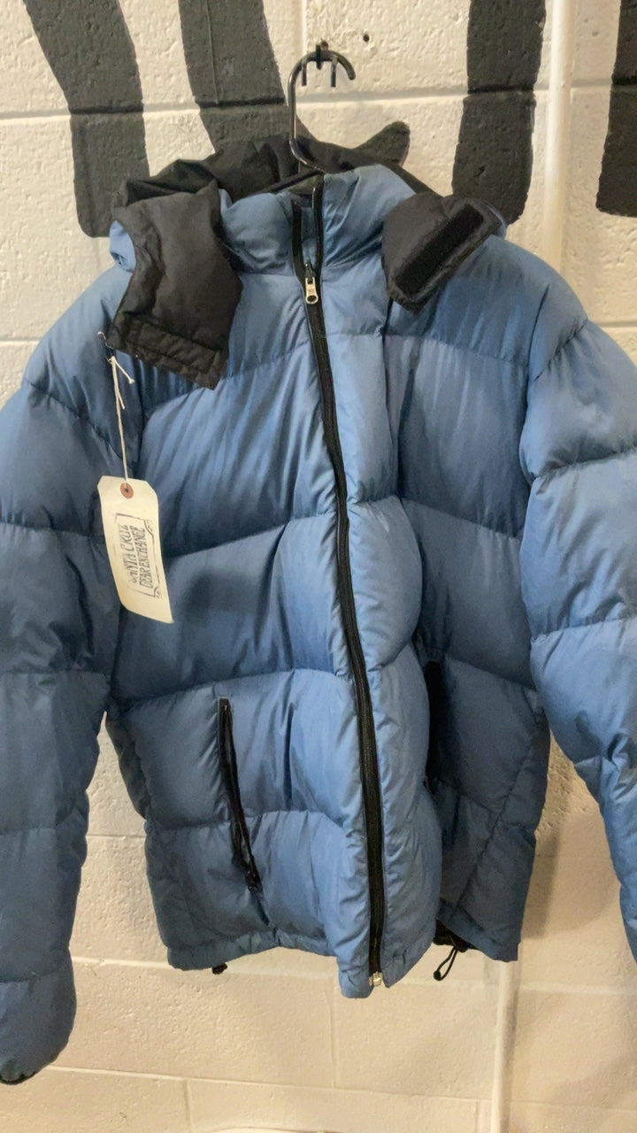 Lands End Down Jacket (Full Zip/Hood) L Blue Zip off Hood
