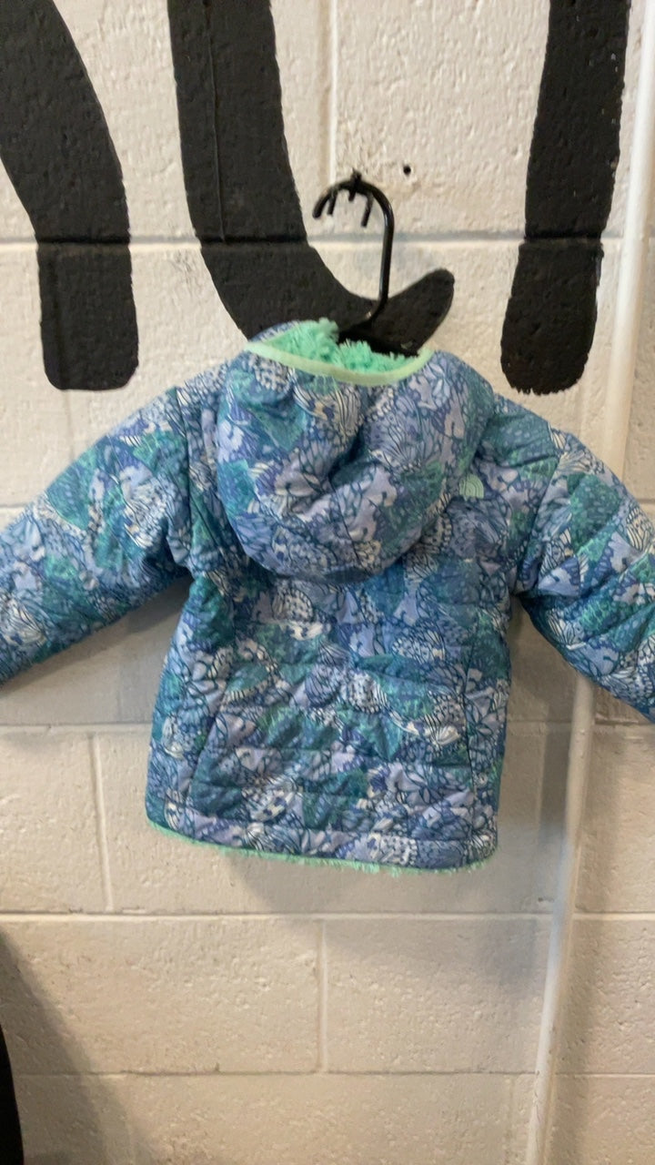 The North Face Puffy Jacket (Full Zip/ Hood) 2T Blue Patterned Fleece Interior