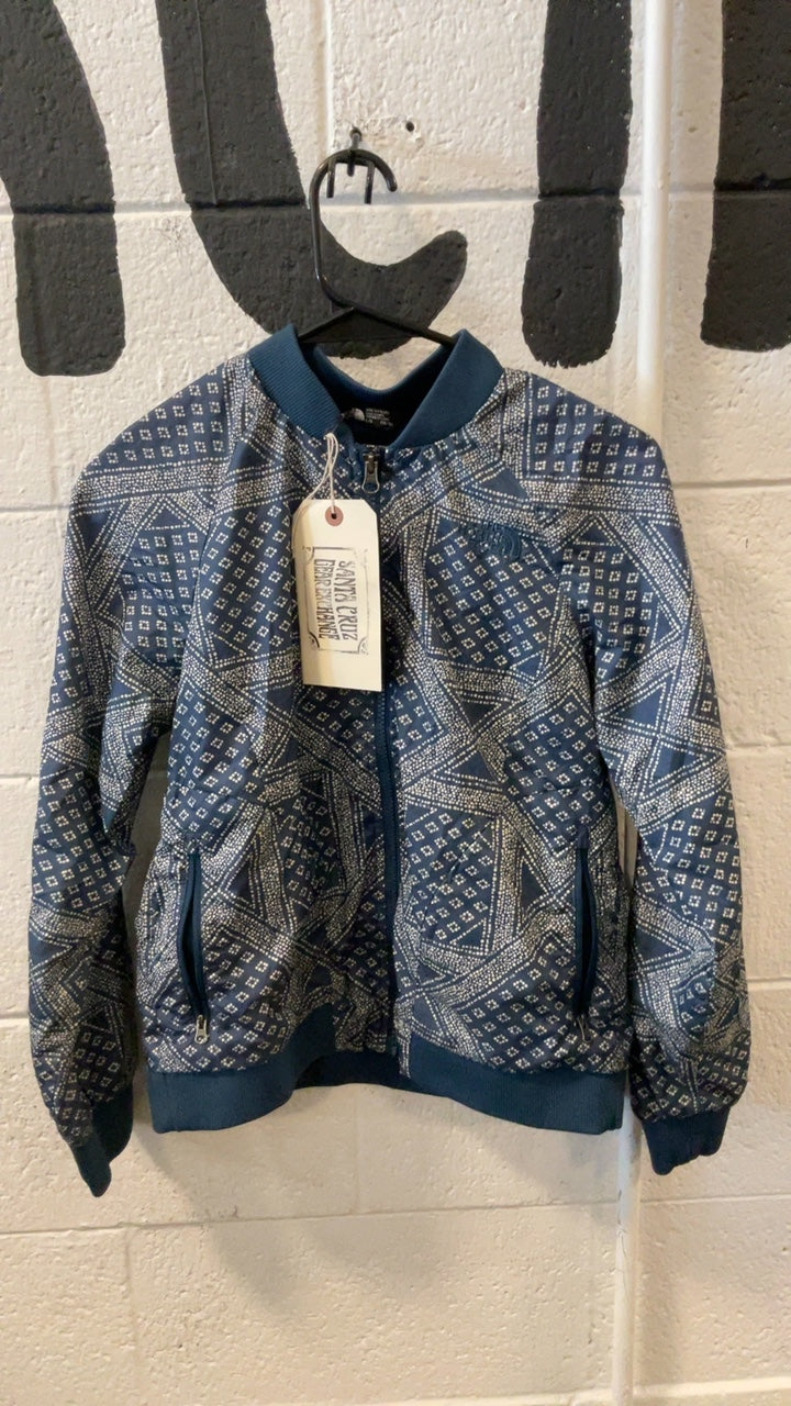 The North Face Jacket Youth L Blue/White Patterned Bomber