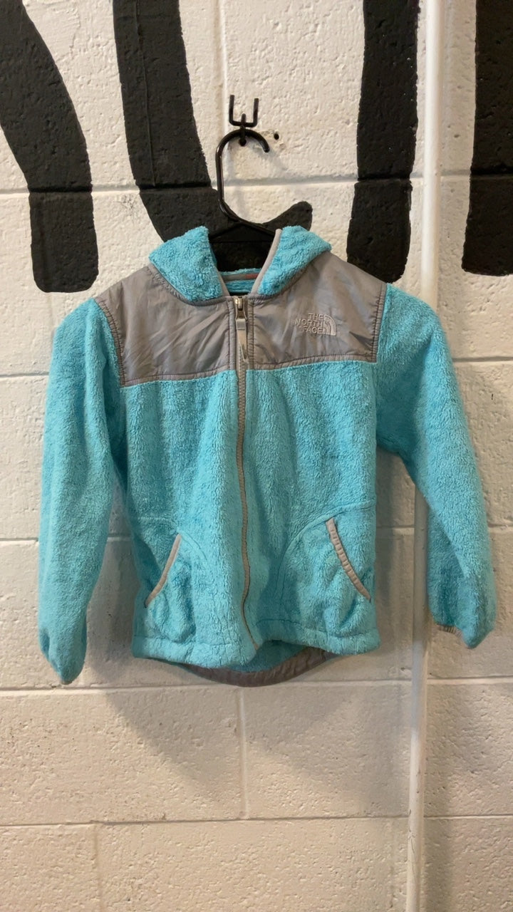 The North Face Fleece Jacket (Full-Zip) (Hood) Youth S Light Blue and Grey