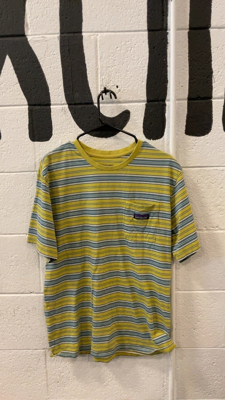 Patagonia T-Shirt M Yellow/Blue Striped