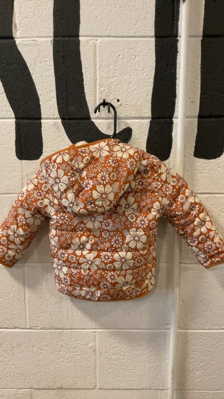 Cat & Jack Puffy Jacket (Fleece-Lined) 2T Orange/White Flower Kids