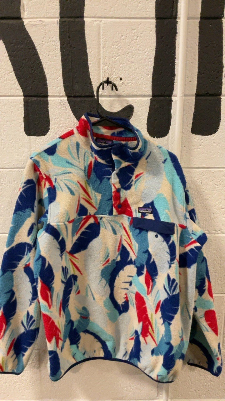 Patagonia Fleece (Quarter Button) XL Feather Dance: Channel Blue Synchilla