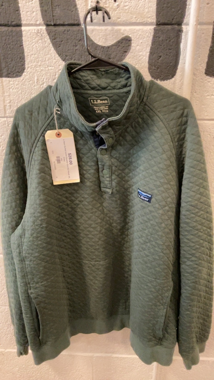 LL Bean Quilted Jacket (Quarter-Zip) (No Hood) XXL Green