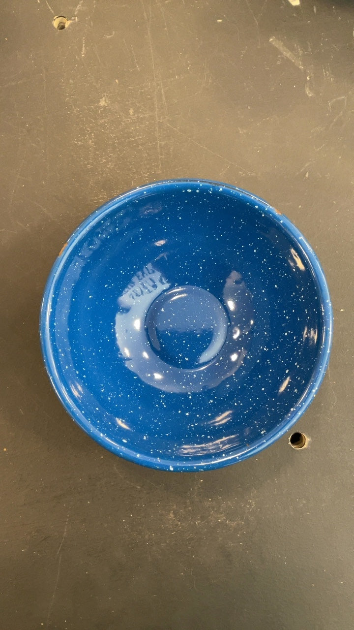 Camping (Utensils) Blue/White Spotted Full Set (4 Mugs) (3 Plates) (4 Spoons) (3 Bowls)